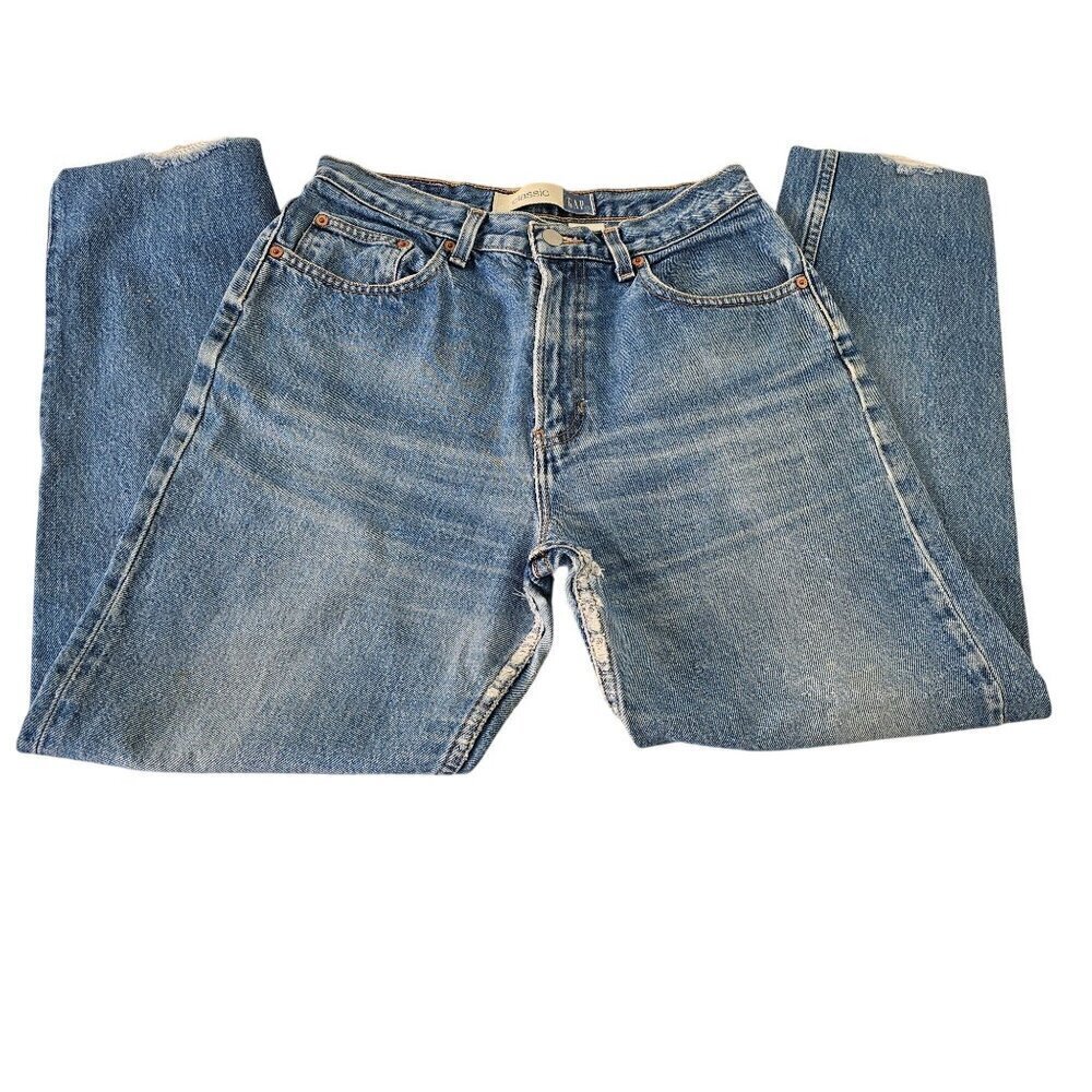 Gap Classic Straight Leg Cotton Jeans Women 10 High Rise Med Wash Distressed VTG - Picture 3 of 10